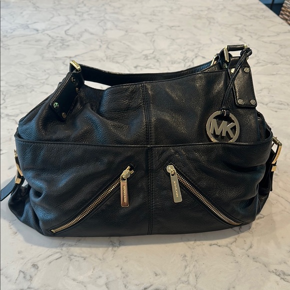 Michael Kors Black Shoulder Bag with Gold Accents - Picture 8 of 9